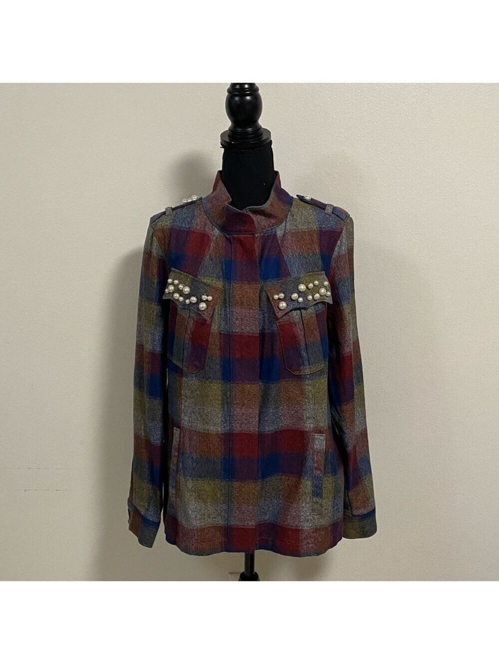 Cabi Coat Women’s Size Large Earth tone Heritage Plaid Full zip jacket